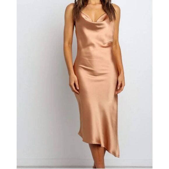 Petal & Pup CYPRUS Satin Midi DRESS in Gold Size 4 Nwot - Picture 1 of 9
